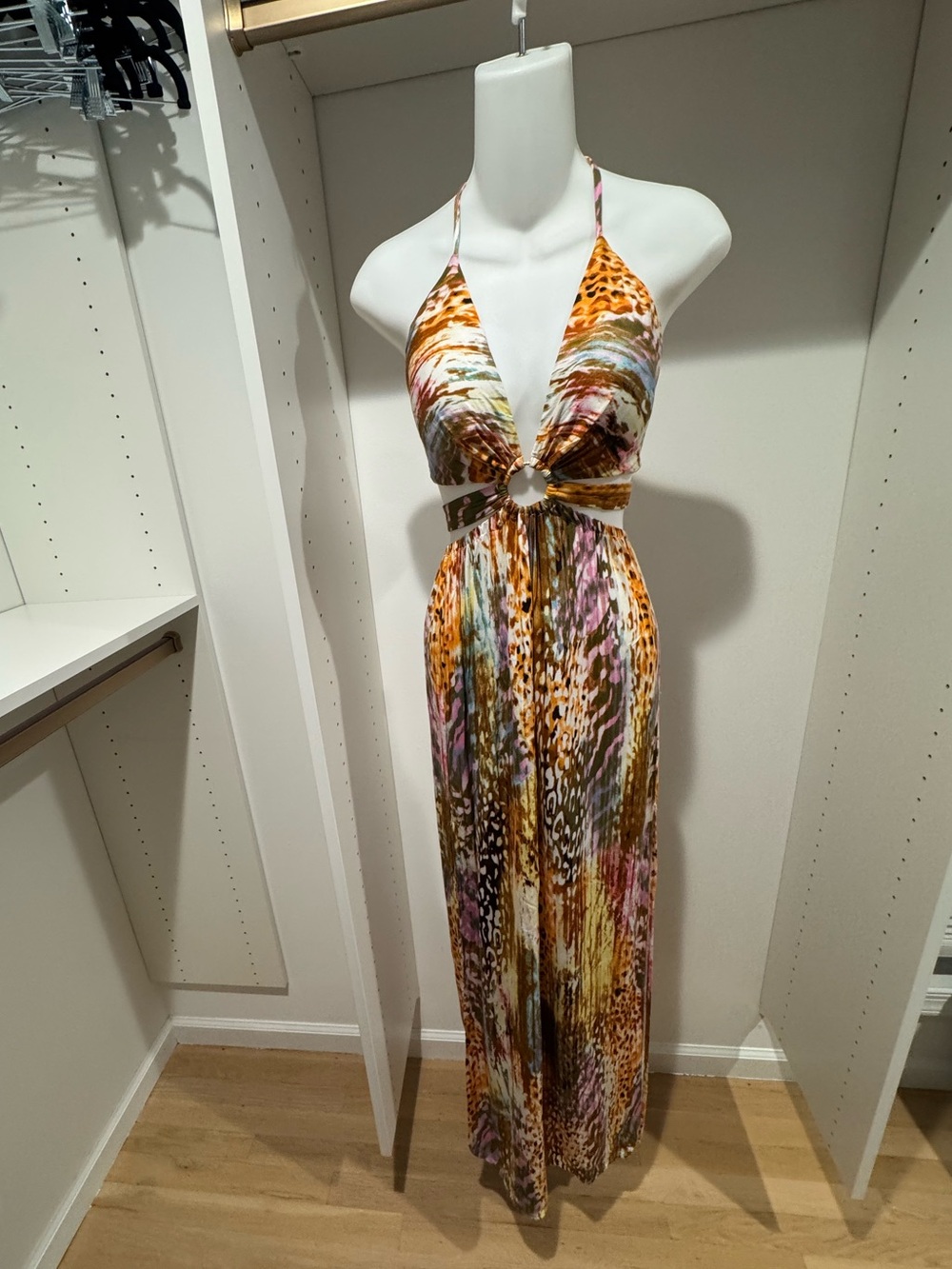 Miss Avenue Multicolor Halter Maxi Dress with Ring Detail